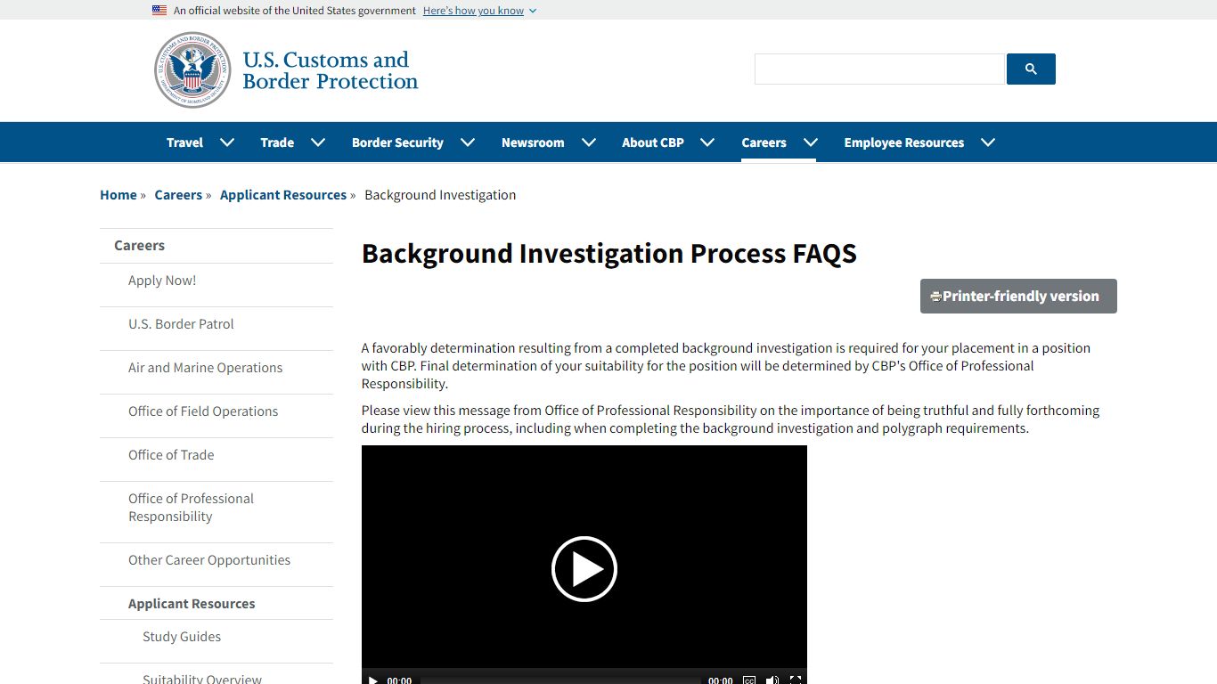 Background Investigation Process FAQS - U.S. Customs and Border Protection