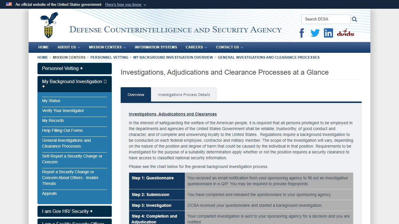 General Investigations and Clearance Processes